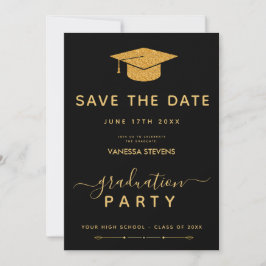 Svart och Guld Classic Studenten sparar datumet Inbjudningar