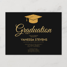 Svart och Guld Classic Studentmössa Party Inbjudan Vykort