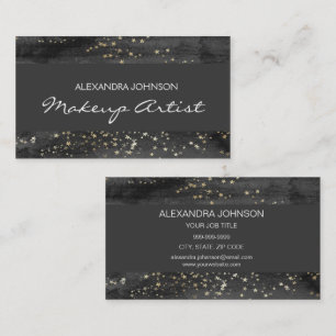 Svart och Guld Confetti Stars Makeup Artist Visitkort