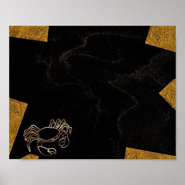 Svart och Guld Crab Tropical Printable Art Poster (Framsidan)