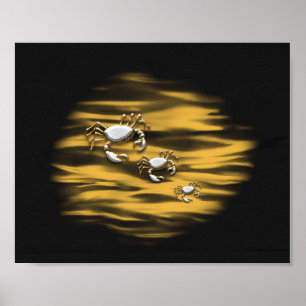 Svart och Guld Crabs Tropical Printable Art Poster