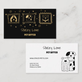Svart och Guld Cute Hundar Pet Sitter | Dog Walker Visitkort