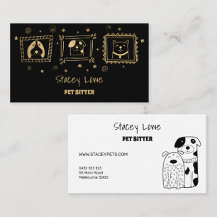Svart och Guld Cute Hundar Pet Sitter Dog Walker Visitkort