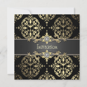 Svart och guld Damask Alla tillfällen Fest Inbjudningar