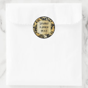 Svart och guld Damask Bröllopsdekal Runt Klistermärke