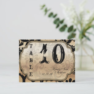 Svart och guld Damask virvlar Bord nummer Vykort