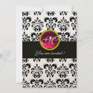SVART OCH GULD DAMAST-MONOGRAM, röd rubin, fuchsia Inbjudningar