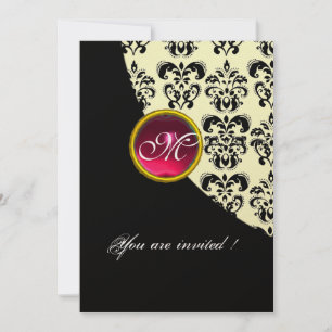 SVART OCH GULD DAMAST-MONOGRAM, röd rubin, fuchsia Inbjudningar
