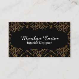 Svart och guld- damastast elegant inre formgivare visitkort