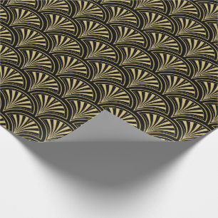 Svart och Guld Deco Fläkt Mönster Presentpapper
