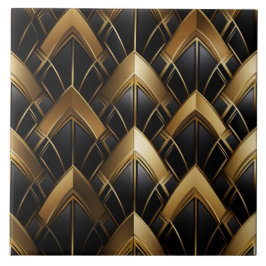 Svart och Guld Deco, Zigzags och Linjer Kakelplatta