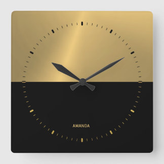 Svart och Guld-delad Skärm-geometrisk design Fyrkantig Klocka