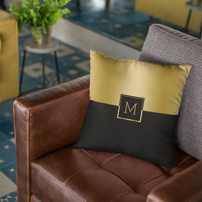 Svart och guld delad skärm-geometrisk design kudde (Skapare uppladdad)