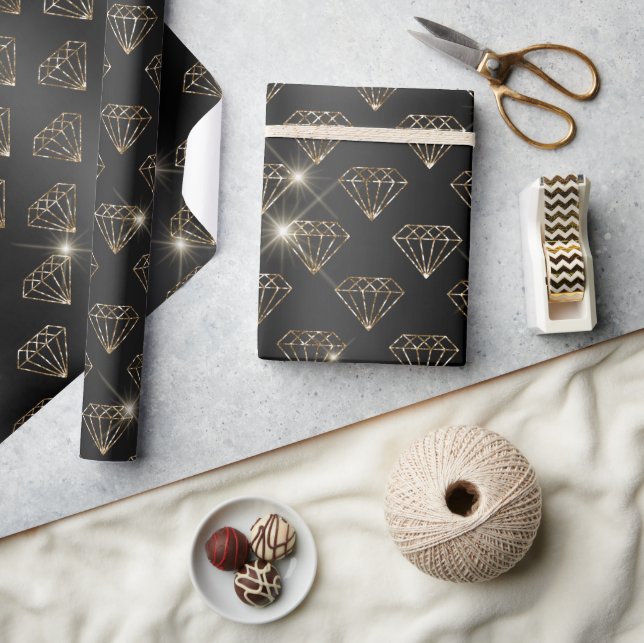 Svart och guld diamant elegant vigselbröllop engag presentpapper (Hantverk)