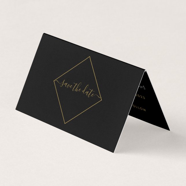 Svart och Guld Diamant Photo Save Date Card Visitkort (Framsida)
