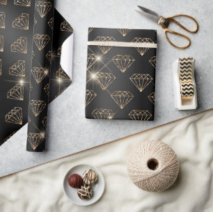 Svart och Guld Diamond Elegant bröllop Förlovning Presentpapper