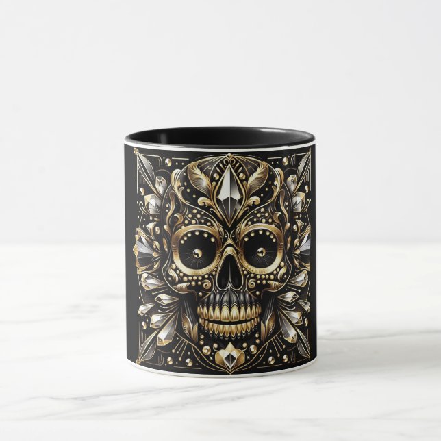 Svart och Guld Diamond Skull Mugg (Center)