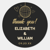 Svart Och Guld Disco Groovy 70-Tals Bröllop Tack