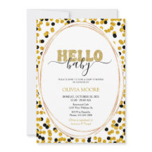 Svart och guld-dockor, inbjudan till babydusch