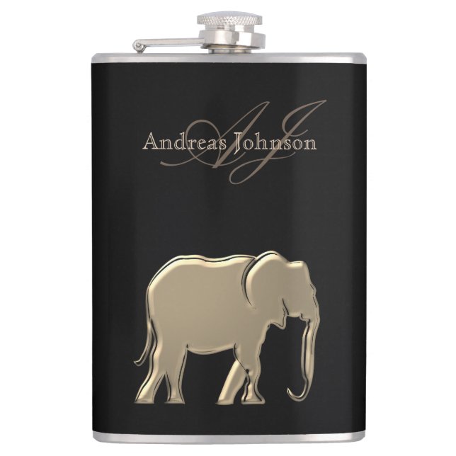 Svart och guld Elefant Glam Elegant Monogram Fickplunta (Framsidan)