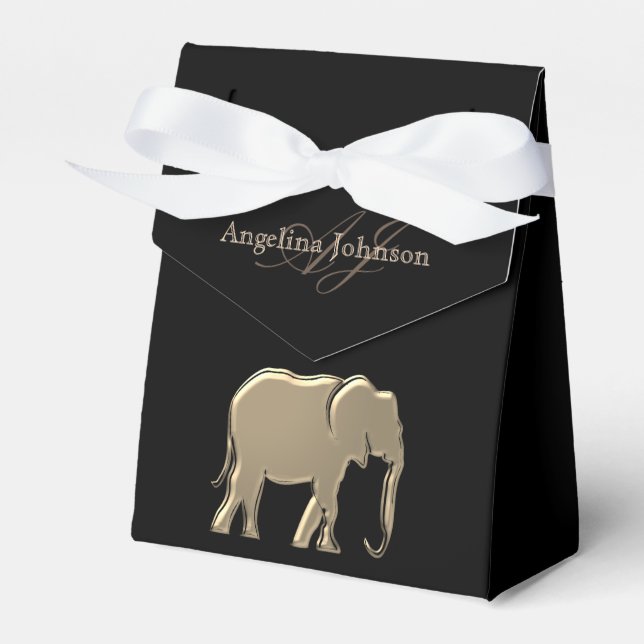 Svart och guld Elefant Klassisk Elegant Monogram Presentaskar (Framsidan Sidan)