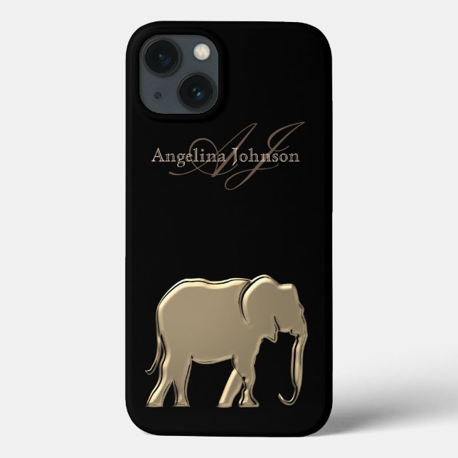 Svart och guld elefant Siluett Monogram (Baksida)