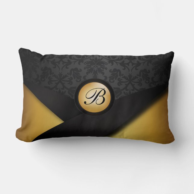 Svart och guld- elegans för Monogram Lumbarkudde (Framsida)