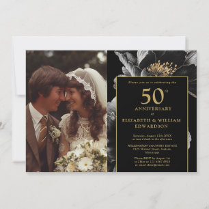 Svart och guld elegant 50-årsjubileumsfoto inbjudningar