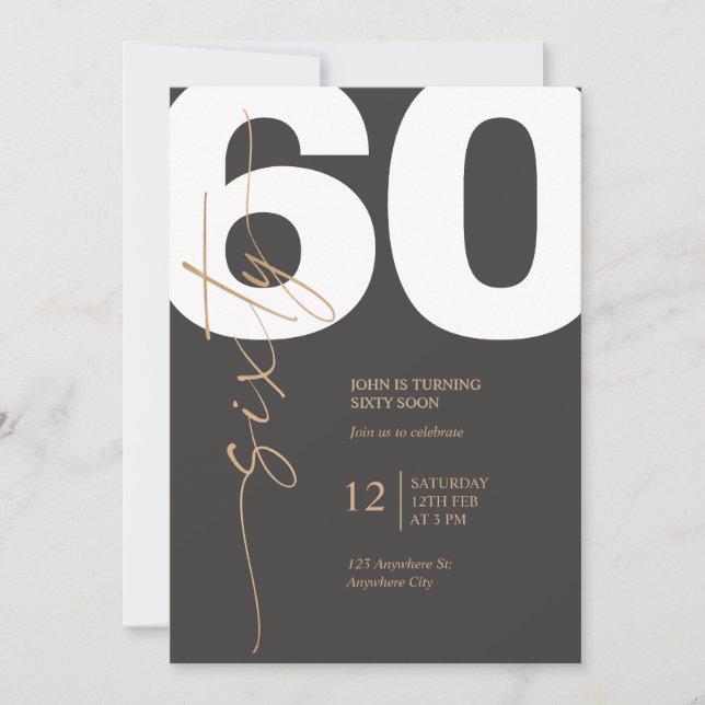 Svart och guld Elegant 60-årsdag Inbjudningar (Framsida)