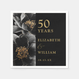 Svart Och Guld Elegant Blommig 50-årsjubileum Pappersservett