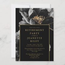 Svart och guld elegant blomsterfirande pensionärsf