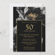 Svart och guld elegant blomstermotiv 50-årsjubileu