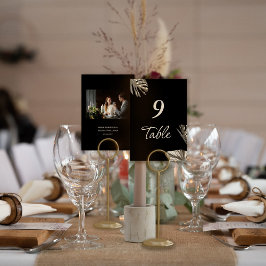 Svart och Guld Elegant Enkel foto Bröllop Bordsnummer