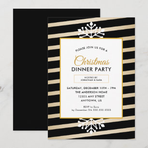 Svart och Guld Elegant, julmiddag Party Inbjudningar