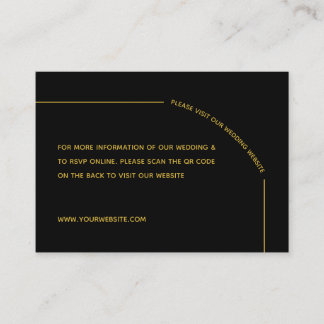 Svart och guld Elegant minimalistisk bröllops QR-k Tilläggskort