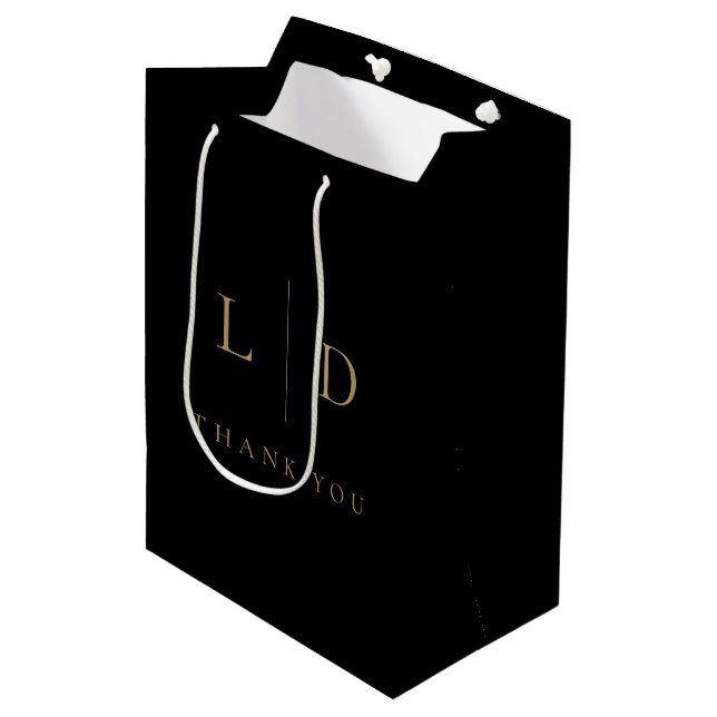Svart och guld Elegant minimalistisk monogram bröl (Framsidan Vinklad)