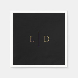 Svart och guld Elegant minimalistisk monogram bröl Pappersservett