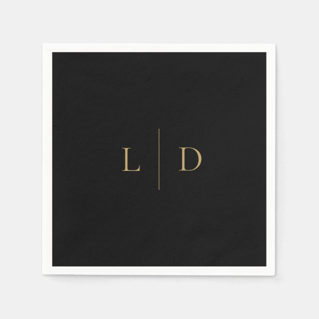 Svart och guld Elegant minimalistisk monogram bröl Pappersservett (Framsidan)