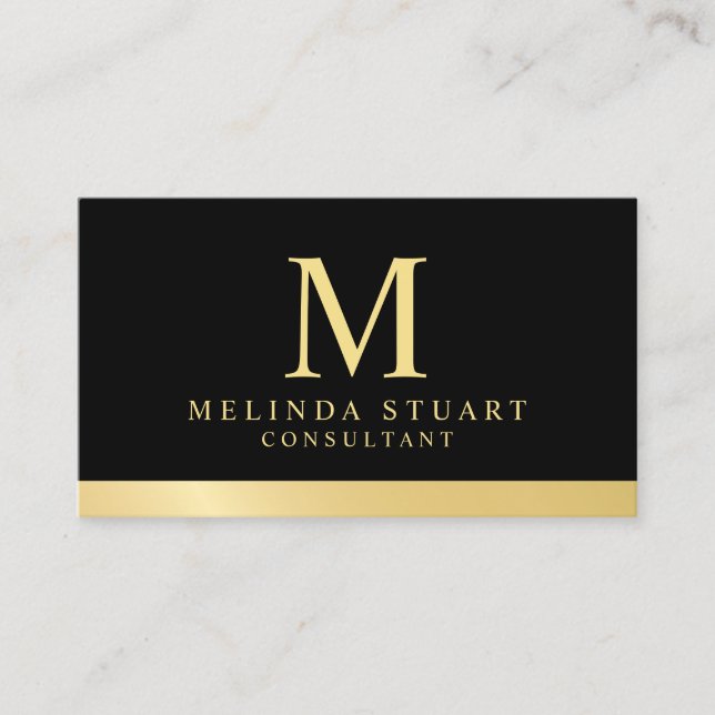 Svart och guld- elegant Monogram Visitkort (Framsida)