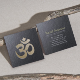 Svart och Guld Embossed OM Symbol Yoga Instructor Fyrkantigt Visitkort