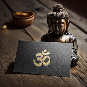 Svart och Guld Embossed OM Symbol Yoga Instructor Visitkort
