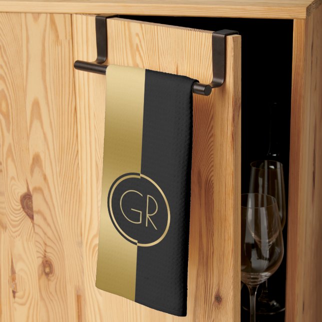 Svart och Guld - enkel geometrisk design 2 Kökshandduk (Thirds Fold)