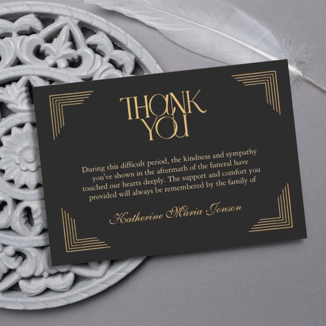 Svart och Guld - enkel sympati efter begravning Tack Kort (Skapare uppladdad)
