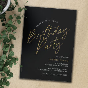 Svart och Guld Enkelt minimal typografi födelsed Inbjudningar