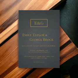 Svart och Guld enkelt Monogram Elegant bröllop Inbjudningar