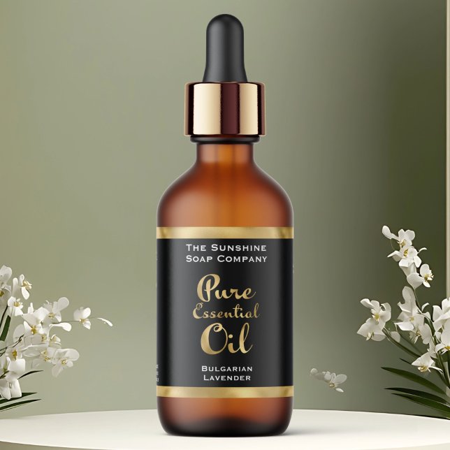 Svart och Guld Essential Oil Flaska-etikett Fraktsedel (Skapare uppladdad)