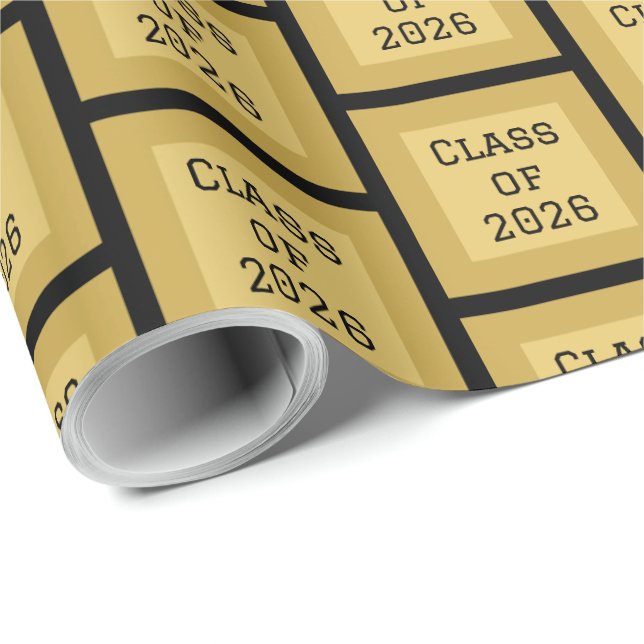 Svart och Guld Examen Inpackningspapper | 2026 Presentpapper (Rullad Hörn)
