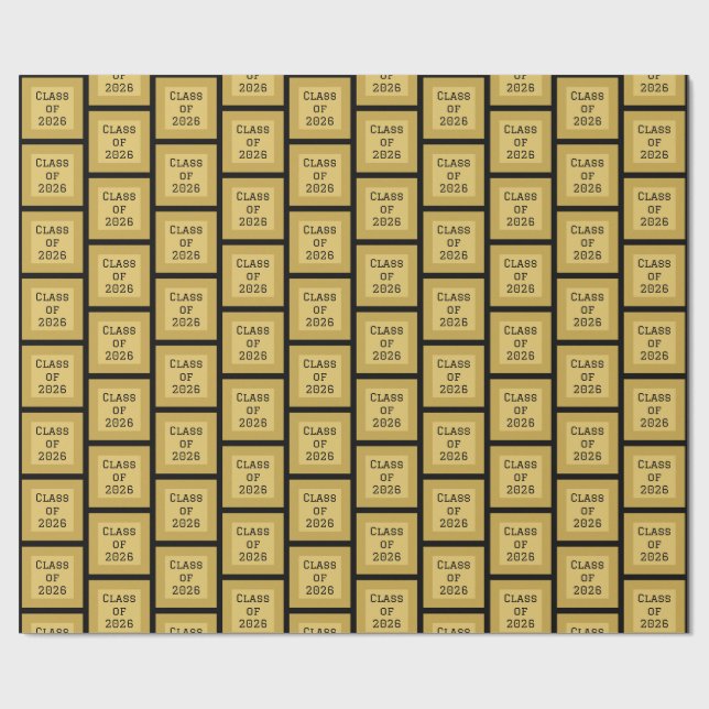 Svart och Guld Examen Inpackningspapper | 2026 Presentpapper (Platt)