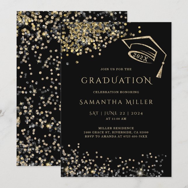 Svart och Guld Examen Mall (Fram/baksida)