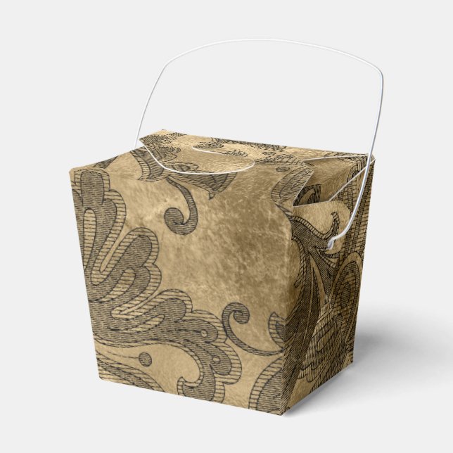 Svart och guld falskt folie-damask presentaskar (Framsidan Sidan)